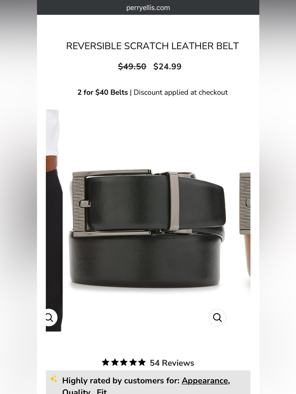 Perry Ellis Black Reversible Faux Leather Belt with Silver Buckle